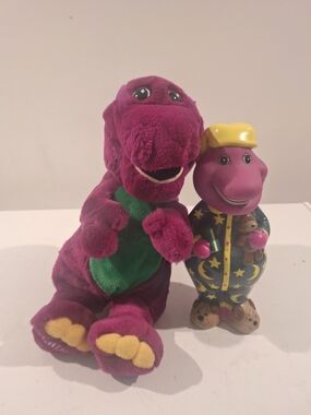 Barney Plush Purple Dinosaur Toy with Green Belly And Soap Bottle